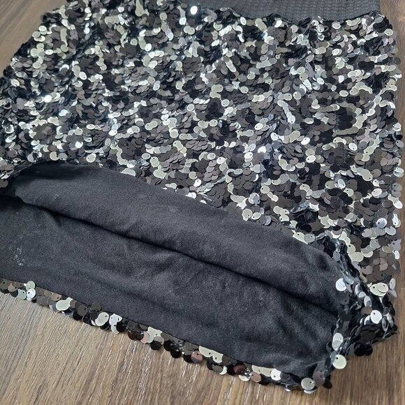 💙 Magic Sequined Skirt Black Gray Elastic Waist Lined Size M - Picture 8 of 9